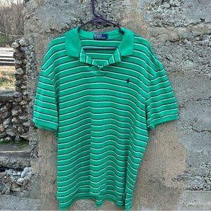 Ralph Lauren Green and White Striped Polo Shirt